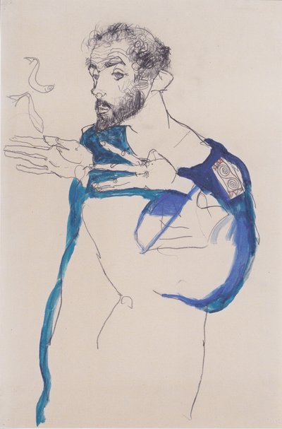 Gustav Klimt in a Blue Painter